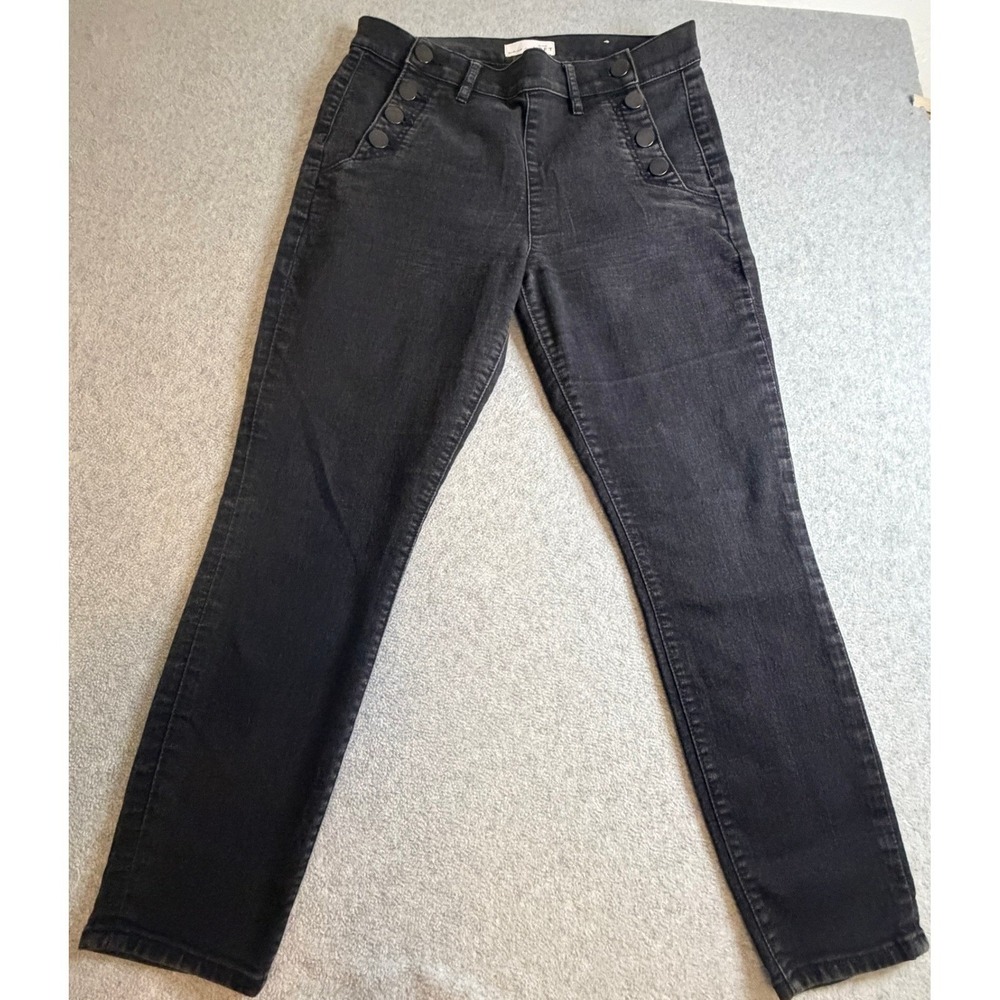 LOFT Ann Taylor Black High Rise Skinny Jeans Nautical Button Detail Women's 28/6